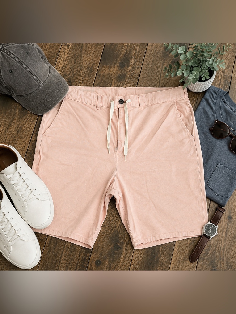Bullhead Denim Co. Men’s Light Pink Skinny Chino Shorts | W38 | California Repub